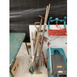 VARIOUS GARDENING TOOLS TO INCLUDE SHEARS, EDGER, FORK ETC