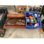 A METAL FOD OUT TOOL BOX AND CONTENTS AND A QUANTITY OF NAILS ETC