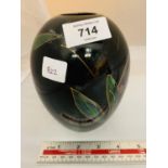 A SIGNED ANITA HARRIS HAND PAINTED BLACK IRIS VASE