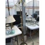 A BRONZE STYLE THREE ARM TALL FLOOR LAMP WITH GLASS SHADES, IN WORKING ORDER