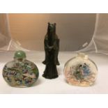 TWO ORIENTAL SCENT BOTTLES AND A GENTLEMAN FIGURE