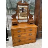 A SATINWOOD DRESSING TABLE WITH TWO SHORT AND TWO LONG DRAWERS, TWO SMALL UPPER DRAWERS AND BEVEL