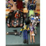 VARIOUS FIGURES AND ROBOTS TO INCLUDE AN ACTION MAN CAR