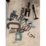 A QUANTITY OF VARIOUS SIZED G CLAMPS ETC