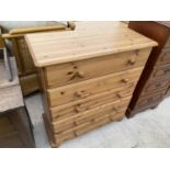 A PINE CHEST OF FIVE DRAWERS