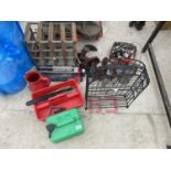 A WINE RACK, VARIOUS TOOLS, PARAFFIN LAMP, SHOE LASTS ETC