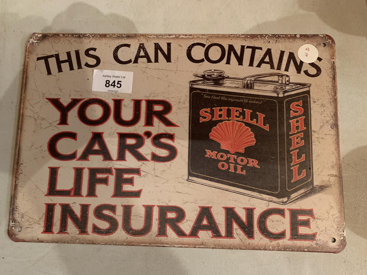 A VINTAGE STYLE TIN SHELL LIFE INSURANCE METAL SIGN