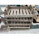 FIVE VINTAGE WOODEN POTATO SPRITTING BOXES