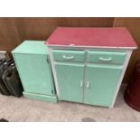 A VINTAGE TWO DRAWER TWO DOOR CABINET 95CM X 85CM AND A PAINTED CUPBOARD