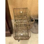 TWO VINTAGE METAL MILK CRATES