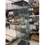 A THREE SHELF GLASS DISPLAY CABINET