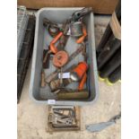 VARIOUS TOOLS TO INCLUDE OIL CAN, BLOW TORCH, DRILL, ALLAN KEYS ETC