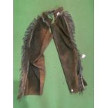 A PAIR OF SUEDE LEATHER FRINGED COWBOY CHAPS