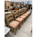 SIX HEAVY MODERN OAK DINING CHAIRS