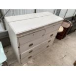 A PAINTED CHEST OF TWO SHORT AND THREE LONG DRAWERS