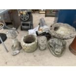 FOUR CONCRETE GARDEN ORNAMENTS (ONE A/F)