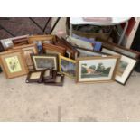 A LARGE COLLECTION OF VARIOUS FRAMED PICTURES AND FRAMES