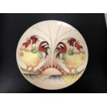 A MOORCROFT 12 INCH PLATE 'GOOD MORNING ROOSTERS'