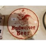 A VINTAGE STYLE BUDWEISER BEER BOTTLE TOP WALL DISPLAY SIGN