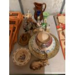 VARIOUS ITEMS OF CERMAICS TO INCLUDE BUNNYKINS, PLATES, ANIMALS, JUGS ETC