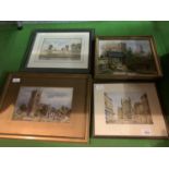 FOUR FRAMED PICTURES OF CHURCH SCENES