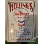 A METAL VINTAGE STYLE HELLINGS GASOLINE SIGN 20 X 30CM