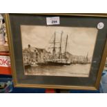 A FRAMED WATER COLOUR BY DAPHNE ROSCOE OF 'WINSTON CHURCHILL' AT WEYMOUTH