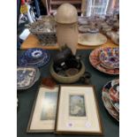 VARIOUS ITEMS TO INCLUDE MACCLESFIELD SILKS, TREEN ELEPHANT & DECO VASE ETC