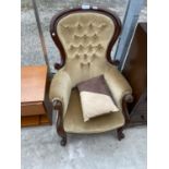 A VICTORIAN MAHOGANY SPOON-BACK EASY CHAIR