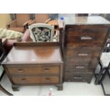 A SMALL OAK CHEST OF TWO DRAWERS AND AN OAK CHEST OF FOUR DRAWERS