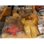 THREE OLD TEDDIES TO INCLUDE A DOG AND AN AS NEW IN AN UNOPENED BAG KANGAROO