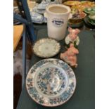 TWO WADE PIG MONEY BOXES, A MCDOUGALS FLOUR BIN & 2 ORIENTAL PLATES