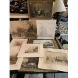 VARIOUS PRINTS TO INCLUDE LANDSCAPES, SHIPS, TOWN SCENES ETC