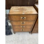 A RETRO WALNUT CHEST OF FOUR DRAWERS ON CABRIOLE SUPPORTS