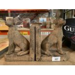 A PAIR OF ANTIQUE STYLE STONE DOG BOOKENDS