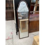 A MAHOGANY WALL MOUNTED BEVEL EDGE DRESSING MIRROR