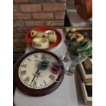 VARIOUS BAR RELATED ITEMS TO INCLUDE A COCOA COLA TRAY, ASH TRAYS, CLOCK ETC