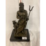 A GOOD QUALITY SOLID BRONZE MODEL GREEK GOD HADES CERBERUS SIGNED 29CM