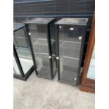 TWO BLACK SHOP DISPLAY CABINETS