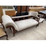 AN EDWARDIAN MAHOGANY CHAISE LONGUE WITH GALLERIED ARM RAIL