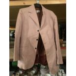 A VINTAGE LEATHER EFFECT PINK JACKET AND A SUEDE EFFECT TAN WAISTCOAT