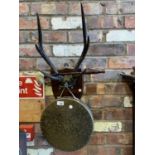 A BRASS GONG WITH ANTLER HANGER