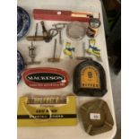 VARIOUS BREWERY RELATED ITEMS TO INCLUDE ASHTRAYS, CORK SCREWS, INN SIGN COCKTAIL STICKS ETC
