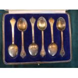 A HALLMARKED 1884 LONDON SILVER CASED SET OF SIX TEASPOONS - MAKER THOMAS BRADBURY & SONS, WEIGHT