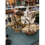 A COLLECTION OF FIVE WOODEN MODEL SAILING SHIPS