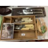 VARIOUS BONE HANDLED FISH KNIVES & FORKS AND A CARVING SET