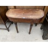 A 19TH CENTURY ROSEWOOD CARD TABLE ON TURNED SUPPORTS WITH FOLDING AND REVOLVING TOP