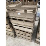 FIVE VINTAGE WOODEN POTATO SPRITTING BOXES