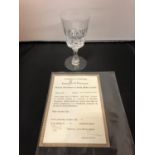 A ROYAL BRIERLEY CRYSTAL GLASS WINE GOBLET WITH CASE AND CERTIFICATE