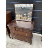A STAG MINSTREL MAHOGANY DRESSING TABLE WITH THREE SMALL AND TWO LONG DRAWERS AND UPPER MIRROR
